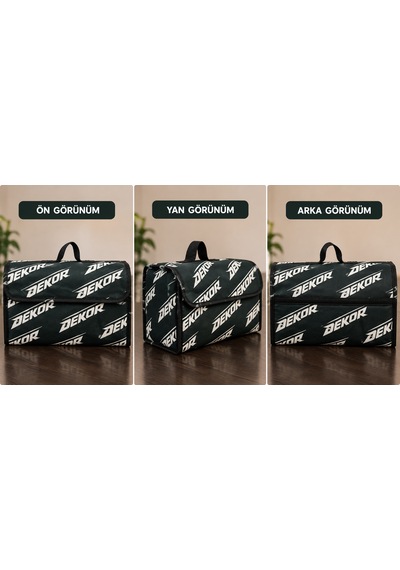 Dekor Desenli Araba Bagaj Çantası Oto Bagaj Organizer Kapaklı Cırtlı Düzenleyici 45x25x15 Cm