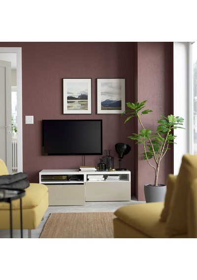 Tv Sehpası, Beyaz-parlak Cila-bej, 120x42x39 Cm, Selsvıken, Fren Raylı Beyaz Tv Sehpası, Beyaz-parlak Cila-bej, 120x42x39 Cm, Selsvıken, Fren Raylı Beyaz