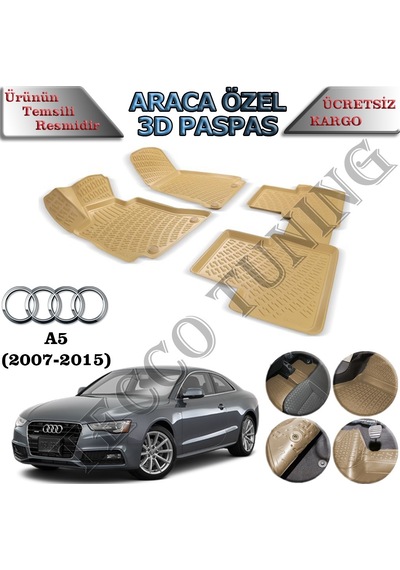 Rizline Audi A5 Bej 2007-2015 3D Havuzlu Paspas