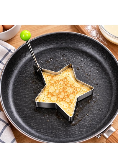 Paslanmaz Çelik Yumurta Ve Krep Şekillendirici Kalıp, Yapışmaz Pancake Omlet Pişirme Aparatı, Kahvaltılık Yumurta Formu, Pratik Metal Pişirme Kalıbı Beş Köşeli Yıldız Çok Renkli
