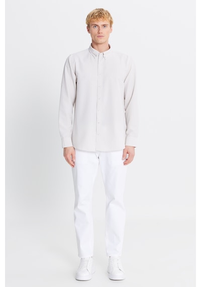 AC&Co / Altınyıldız Classics Erkek Bej Tailored Slim Fit Dar Kesim Düğmeli Yaka Gofre Desenli Gömlek Bej