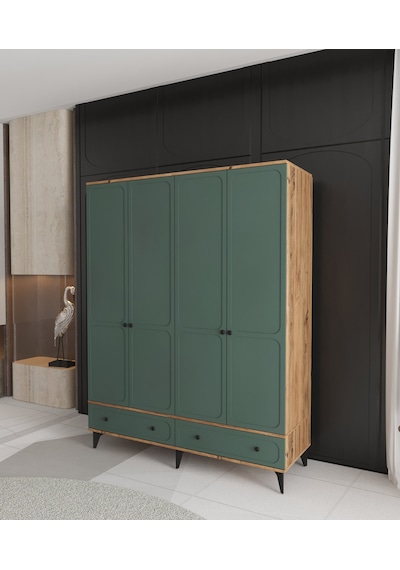 Irmak 4 Kapaklı Çekmeceli Gardırop - Tamamı Mdf Yeşil