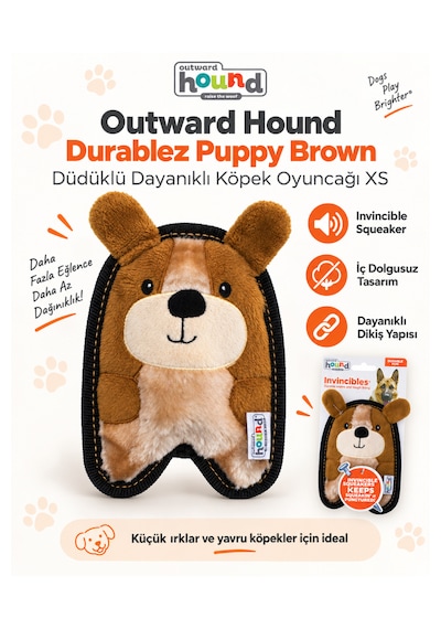 Outward Hound İnvincibles Puppy Brown Köpek Oyuncağı Xs - Yüksek Dayanımlı Ve Düdüklü
