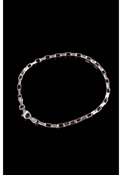 Encili Silver 925 Ayar Gümüş İtalyan Model Dikdörtgen Zincir Bileklik Gümüş
