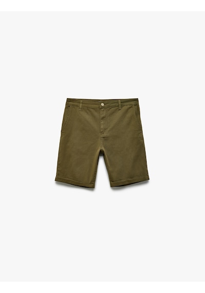 Koton Pamuklu Chino Cepli Bermuda Slim Fit Şort Haki 5sam40016hw Haki