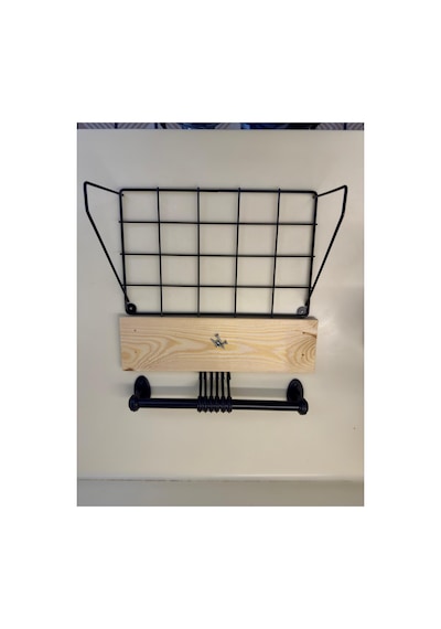 Retro Metal Duvar Rafı,6 Kancalı,kahve Köşesi,mutfak Rafı,ahşap Raflı,32x11,5x24cm,hazır Montajlı Bej