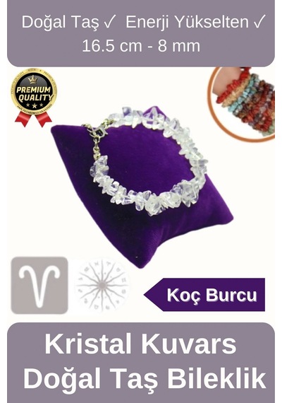 Özel Üretim  Yükselten Esnek İpli Koç Burcu Beyaz Kristal Kuvars Doğal Taş Unisex Bileklik Çok Renkli