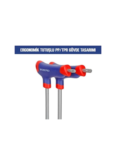 Workpro Wp200543 8 Parça Cr-v T Tipi Uzun Delikli Torx Profesyonel Allen Anahtar Takımı Fr Wp200543