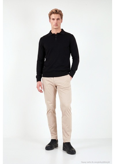 Buratti Pamuklu Regular Fit Düğmeli Uzun Kollu Polo Erkek Polo 7024733 Siyah