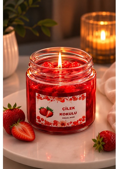 Reçel Mum Çilek Kokulu Mum Dekoratif Mum Kırmızı