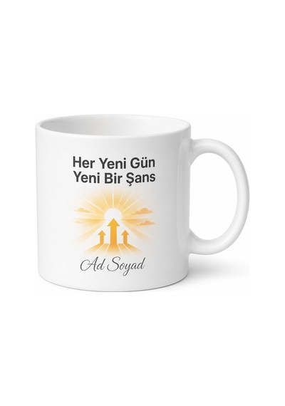 Her Yeni Gün Yeni Bir Şans Hedef Odaklı Çay Kahve Seramik Kupa Bardak Hediye Beyaz / Çok Renkli
