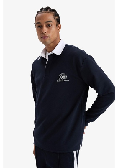 Defacto Defactofit Boxy Fit Gömlek Yaka Sporcu Sweatshirt F4396ax25aunv253 Lacivert