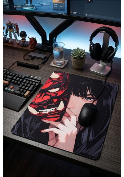 50x40 Cm Mask Anime Kızı Desenli Gaming Oyuncu Mouse Pad Kaymaz Taban Büyük Fare Altlığı