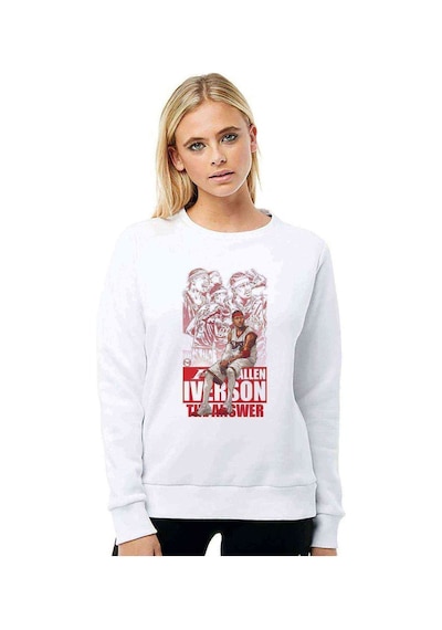 Allen Iverson Baskılı Beyaz Kadın Sweatshirt