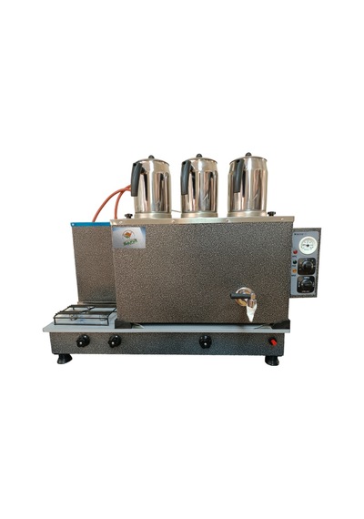 3 Demlikli Çay Ocağı Gümüş Gri Boyalı Çay Kazanı Elektrik + Tüplü