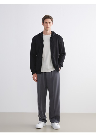 Lcwaıkıkı Basic Siyah Kapüşonlu Basic Erkek Fermuarlı Sweatshirt