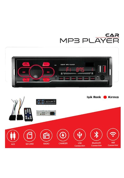 Oto Teyp Mp3 Usb Çalar 12volt Kırmızı Işıklı 2749951