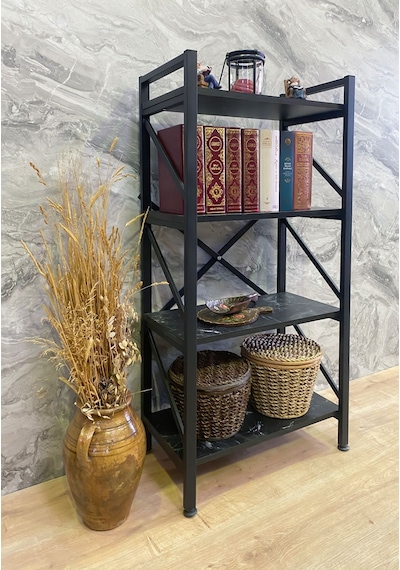 Demo Tanraf Mira Lüx Black 4 Raflı Kitaplık Dekoratif Raf 120X60 Cm. E