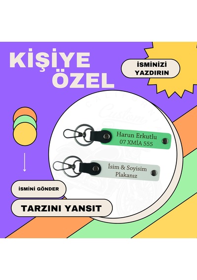 Eşinize Çok Özel Hediye, İsim Ve Plaka Yazılabilen Araç Anahtarlıkları X2'li Set, Kahve-pembe-laci Çok Renkli