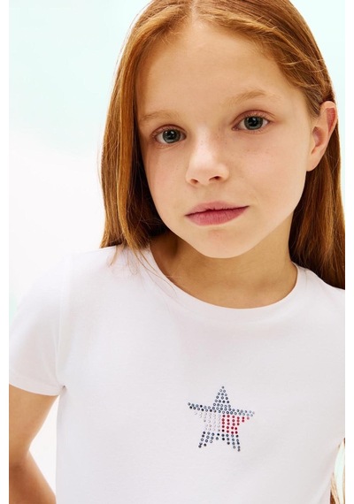 Tommy Hilfiger Kız Çocuk Tişört Kg0kg09097-16139 Beyaz