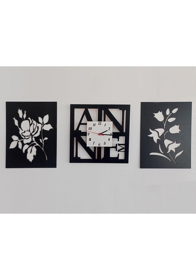 3 Lü Set Duvar Saati Beyaz - Siyah