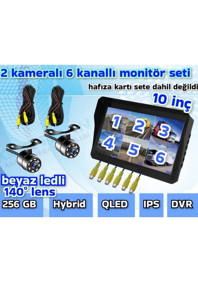 2 Adet Beyaz Ledli Kelebek Kamera 10'' Qled 6 Kanallı Monitör Se