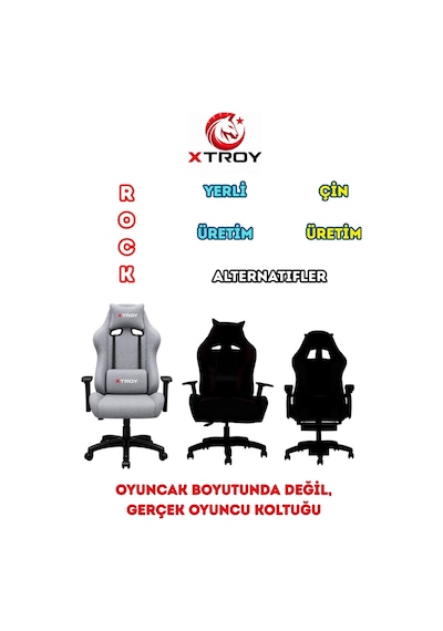 XTroy Rock Model Kumaş Oyuncu Koltuğu Gri