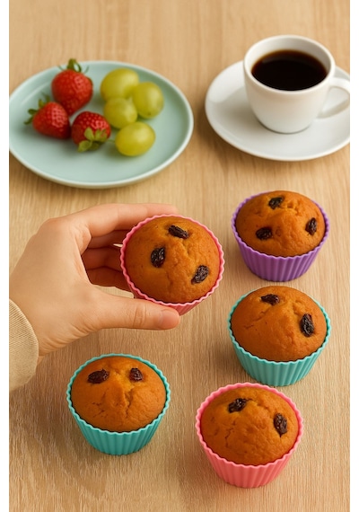 Pratik Silikon Muffin Kalıbı - 6 Lı Set Silikon Çok Renkli Diğer