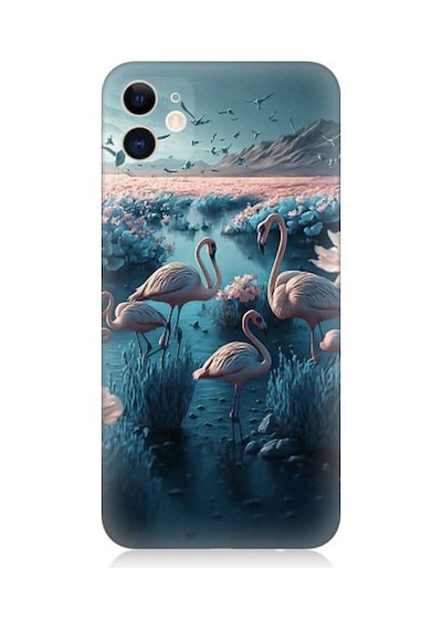 Apple Uyumlu iPhone 12 Pembe Filamingolar Desenli Silikon Kılıf