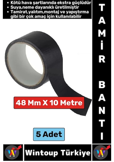 Ultra Güçlü Su Neme Dayanıklı Çok Amaçlı Montaj Onarım İzolasyon Tamir Bantı Siyah 48 Mmx10 Mt 5 Adt