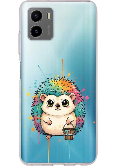Vivo Y15s İle Uyumlu Splash Kirpi Tasarımlı Şeffaf Silikon Kılıf Şeffaf
