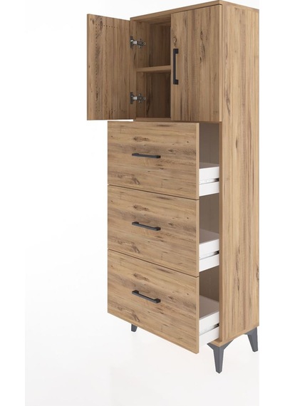 Arges Dolap 2 Raflı 3 Çekmeceli 2 Kapaklı 60x30x163 Çam-çam Çam