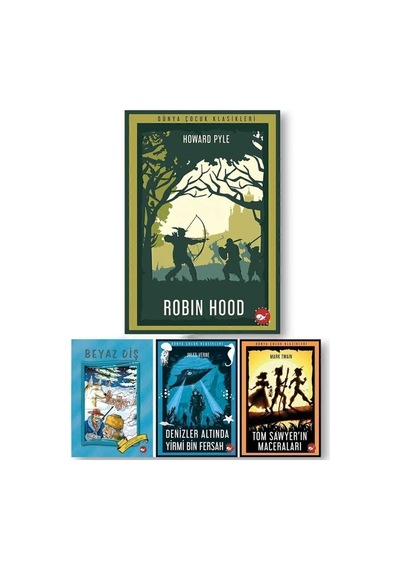 Dünya Çocuk Klasikleri 4 Kitap Set Robinhood- Tom Sawyer -denizler Altında Yirmi Bin -beyaz Diş