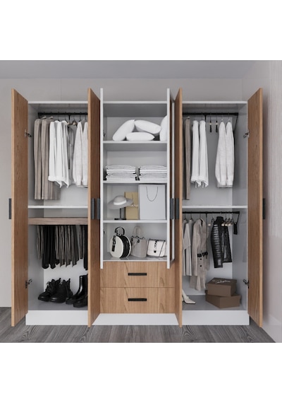 Valeria 6 Kapılı 2 Çekmeceli Gardrop Geniş Dolap & Aynalı Elbise Dolabı Atlantik Çam & Beyaz Atlantik Çam - Beyaz Valeria 6 Kapılı 2 Çekmeceli Gardrop Geniş Dolap & Aynalı Elbise Dolabı Atlantik Çam & Beyaz Atlantik Çam - Beyaz