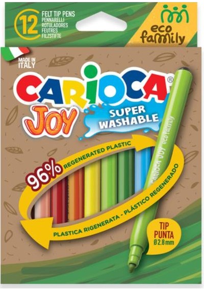 Carioca Eco Family Joy Süper Yıkanabilir Keçeli Boya Kalemi 12 Renk 2.8 Mm Uçlu