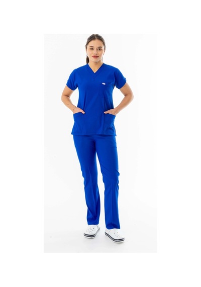 Likra Yarasa Kol Doktor Hemşire Forması Saks Mavisi Lyrs1009 Saks Mavisi