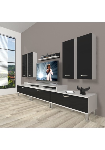 Decoraktiv Ekoflex 8d Slm Krom Ayaklı Tv Ünitesi Tv Sehpası Beyaz - Siyah