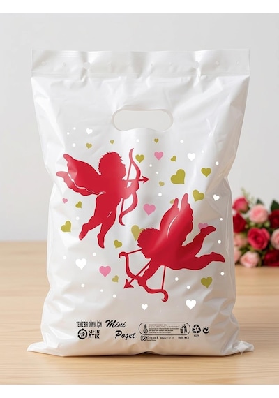 Omeyva Baskılı El Geçme Blok Poşet Torba - No : 1 - 22x35 Cm. - Beyaz - 300 Adet