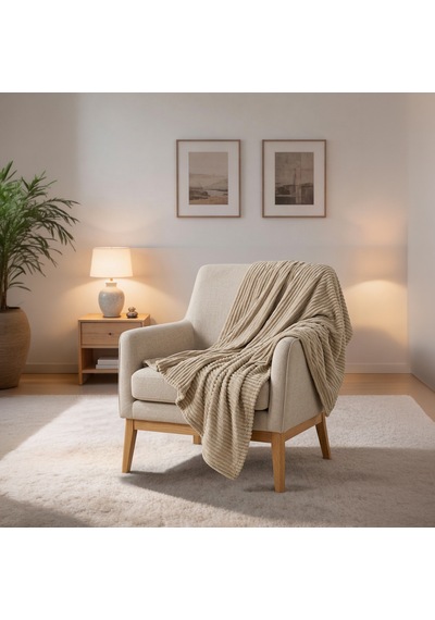 Maxstyle Çizgili Vizon Tek Kişilik Polar Battaniye Mocha 150x220 Cm Renkli
