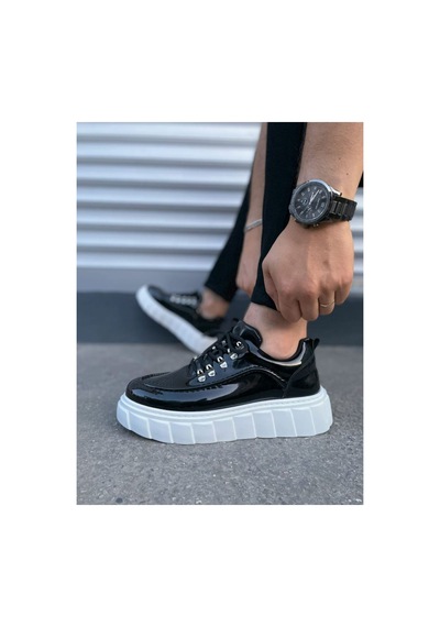 DMR Elegance Jy010 Cloud Bağcıklı Rugan Erkek Günlük Sneaker Ayakkabı Rbt - Siyah