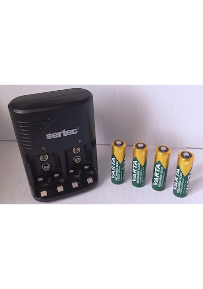 Promo Paket 4 Adet Varta Şarjlı 2600mah Aa Kalem Pil +sertec Stc-9v Aa-aaa Otomatik-hızlı Pil Şarj Cihazı