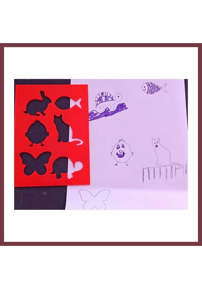 Storeşahin 3d Baskı Hayvan Figürleri Çizim Şablonu - Çoklu Desen Kalıbı - Kırmızı Shn0720