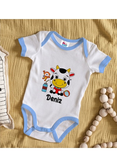 Bitmeyenkartus Bk Kids Kişiye Özel Mavi Bebek Body Zıbın - Model 167 Çok Renkli
