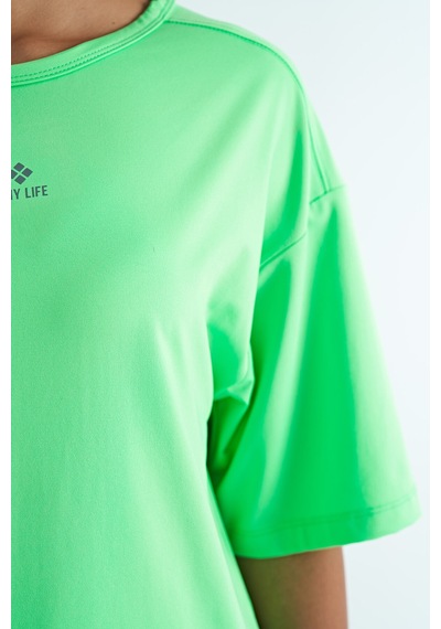 Tommylife Tommy Life Neon Yeşil O Yaka Baskı Detaylı Oversize Kısa Kol Kadın T-shirt - 97263 Neon Yeşil