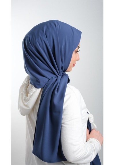 Hürrem Bone Indigo Düz Klasik Şal Medine Ipeği Sade 202103_34 Indigo