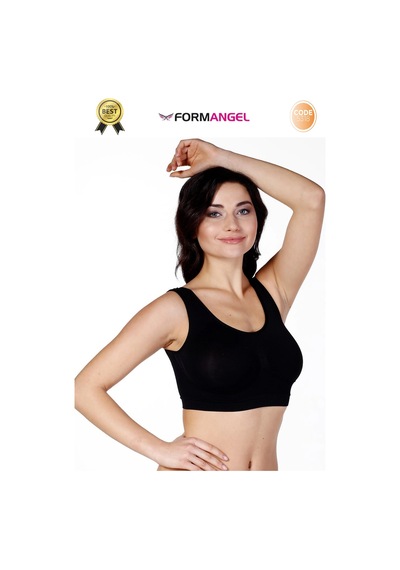 Form Angel Büstiyer Dikişsiz Seamless Kadın Esnek Yumuşak Kumaş Kalın Askılı Pedsiz Spor Büstiyer - 2 Adet Siyah