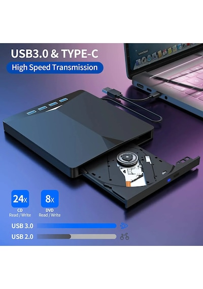 Çok Fonksiyonlu Harici Cd Dvd Sürücü 7 In 1 Harici USB 3.0 Type-c Yazıcı Okuyucu Laptop Mac Win