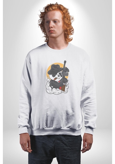 Gangster Panda Unisex Beyaz Baskılı Sweatshirt Beyaz