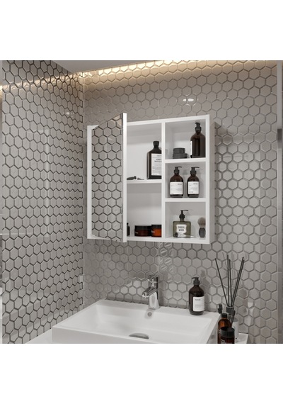 Rosepal Mobilya Luna Banyo Tuvalet Aynalı Beyaz Dolap 65' Beyaz