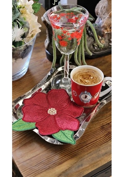 Agbtrend Kırmızı Manolya Nakışlı Sunum Ve Kokteyl Peçetesi Çok Renkli